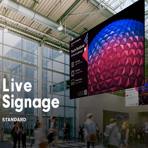 LIVE SIGNAGE LICENZA BUSINESS 2Y SW LA GESTIONE DEI CONTENUTI GRAFICI BASATA SU 5 SORGENTI DATI. COMPRENDE: 05 PLAYLIST, 02 PLAYLIST MOBILE