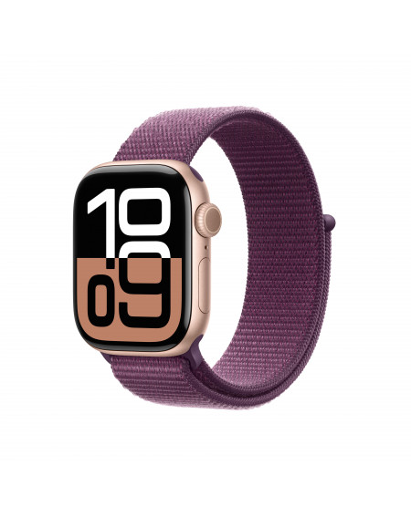 Apple Watch Series 10 GPS 42mm Rose Gold Aluminium Case with Plum Sport Loop