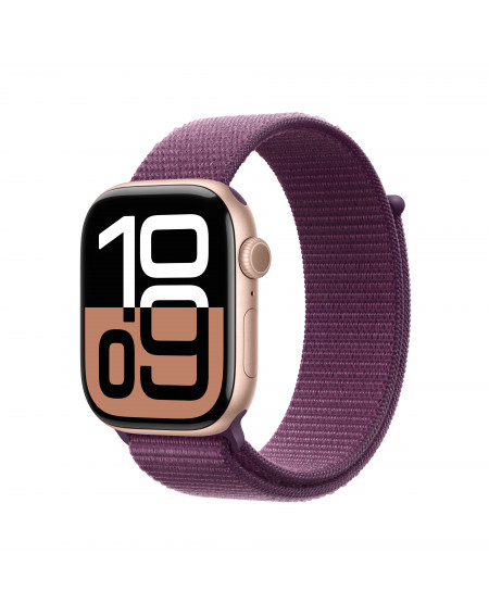 Apple Watch Series 10 GPS 46mm Rose Gold Aluminium Case with Plum Sport Loop