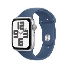 Apple Watch SE GPS 44mm Silver Aluminium Case with Denim Sport Band - S/M